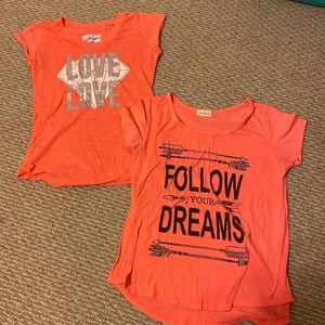 Two Orange T-Shirts with Designs